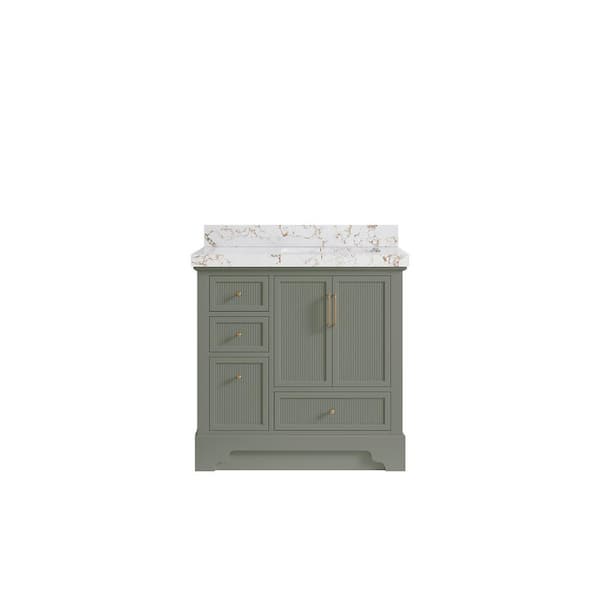 Willow Collections Alys 36 in. W x 22 in. D x 36 in. H Right Offset Single Sink Bath Vanity in Evergreen with 2 in. Viola Gold Quartz Top