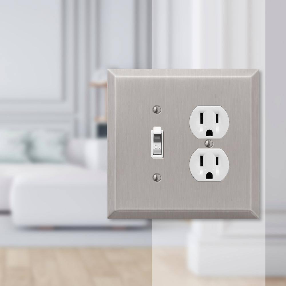 Brushed Nickel Oversized Steel Wallplate with Toggle and Duplex