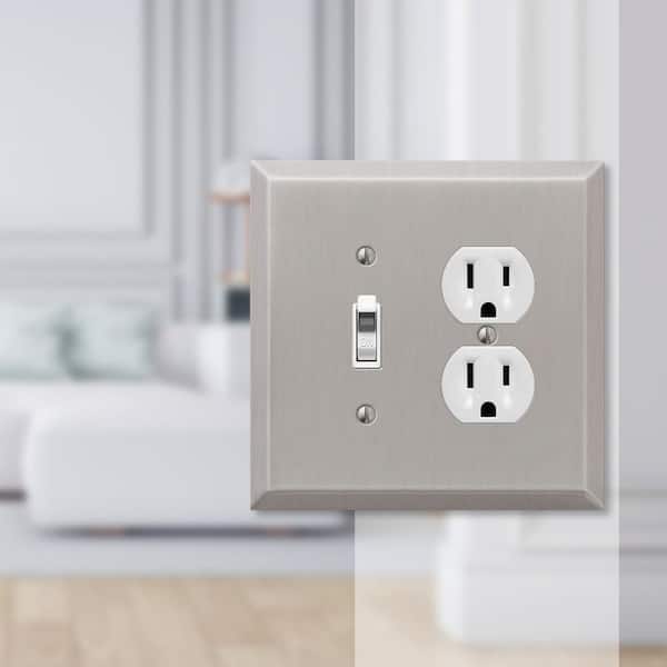 Oversized 2 Gang 1-Toggle and 1-Duplex Steel Wall Plate - Brushed Nickel