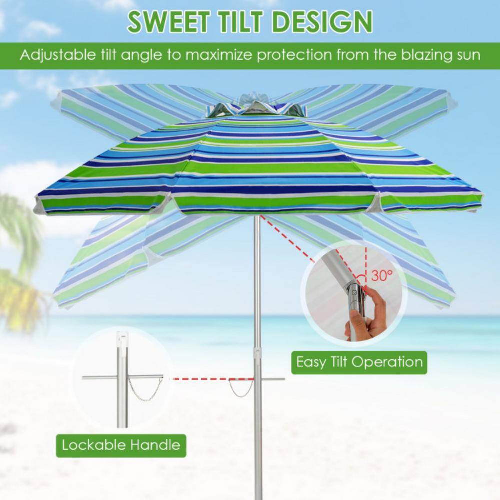 Green 6.5 ft Beach Umbrella with Sun Shade and Carry Bag