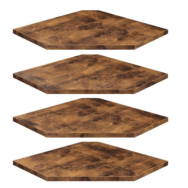 Set of 4 11.81 in W x 11.81 in D Rustic Brown Particleboard Floating Decorative Wall Shelf with Cable Hole for Storage