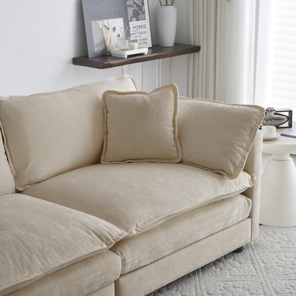 Close-up of the sofa backrest and accent pillows.