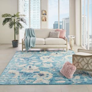 Tranquil Turquoise 8 ft. x 10 ft. Floral Modern Area Rug