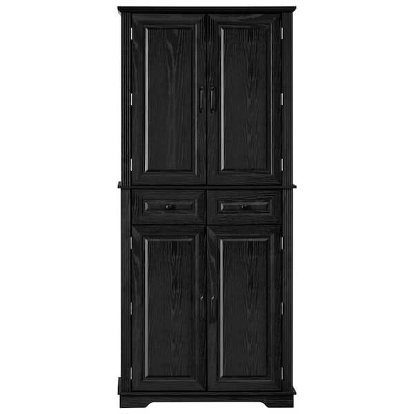 Black 71 in. Farmhouse Pantry Cabinet with Pull-Out Organizers and Drawers