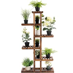 29.5 in. x 10 in. x 55.5 in. Indoor/Outdoor Brown Wood Plant Flower Display Shelf Flower Pot Rack (6-Tier)