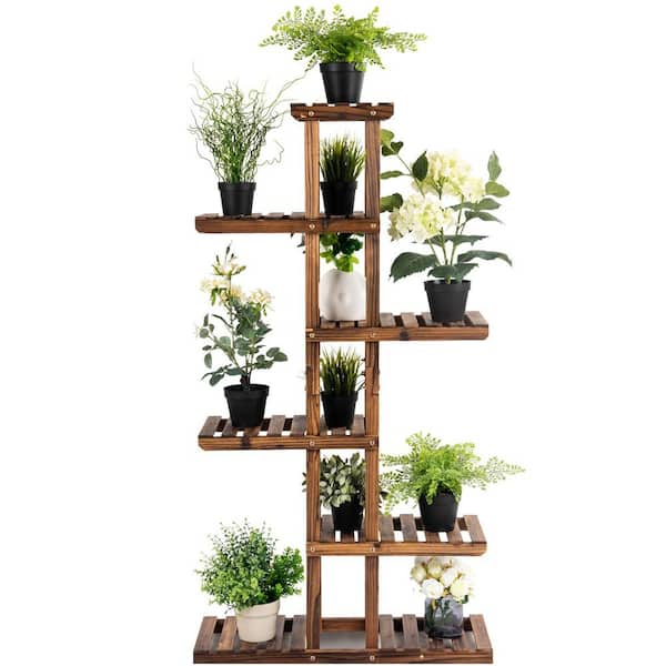 29.5 in. x 10 in. x 55.5 in. Indoor/Outdoor Brown Wood Plant Flower Display Shelf Flower Pot Rack (6-Tier)