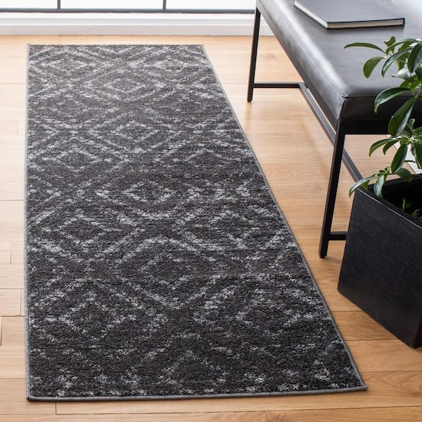 Adirondack 3 ft. x 10 ft. Dark Gray/Gray Multi-Diamonds Runner Rug