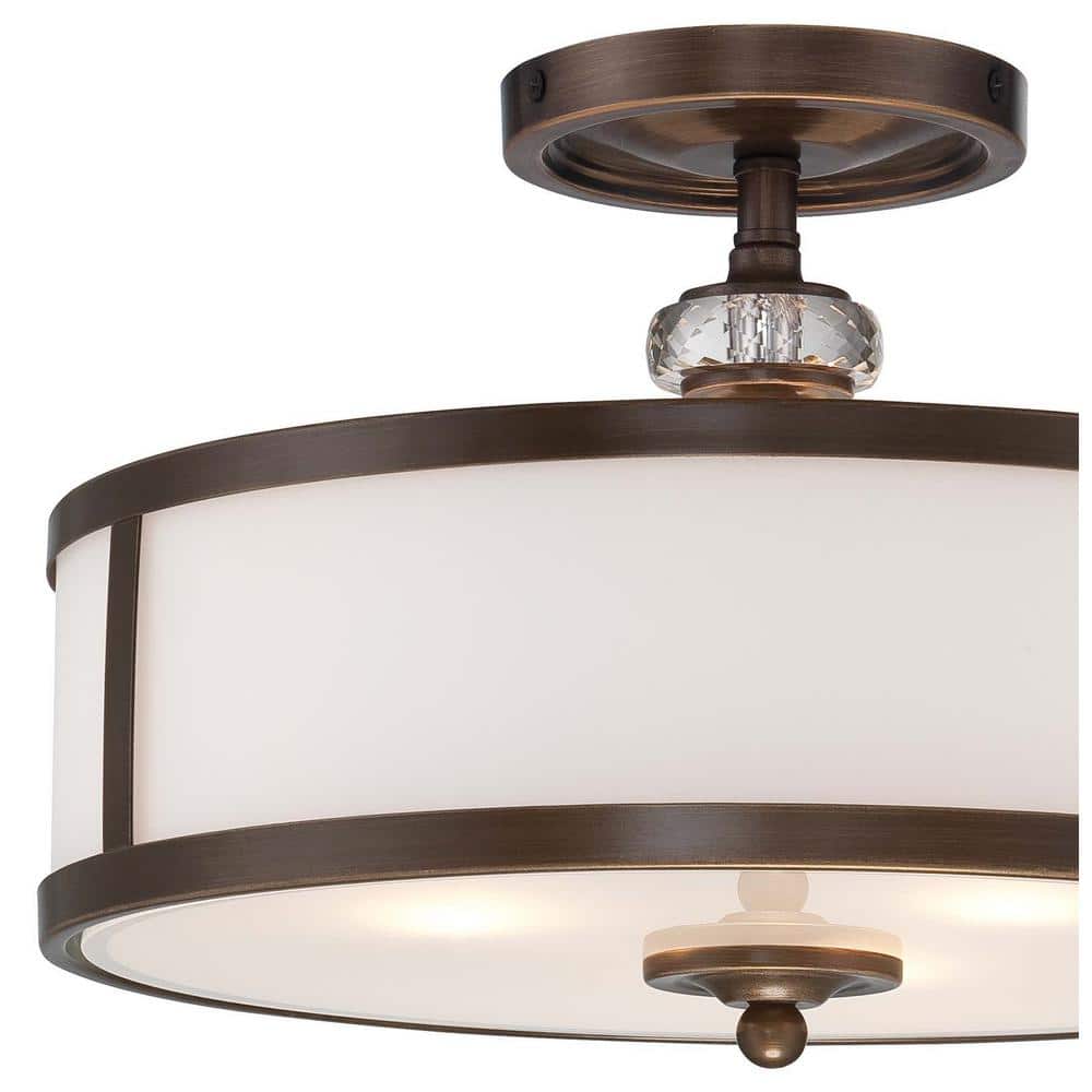 Thorndale Etched White Glass Drum Semi-Flush Mount in Dark Noble Bronze