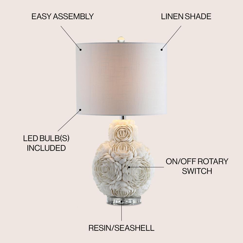 White Seashell Rosette Table Lamp with Cotton Shade