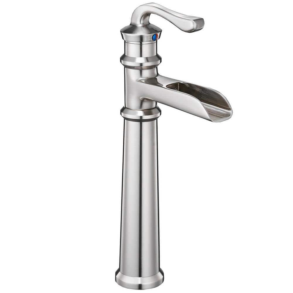 Vessel Sink Faucet Modern Waterfall Brushed Nickel Single Handle Single Hol