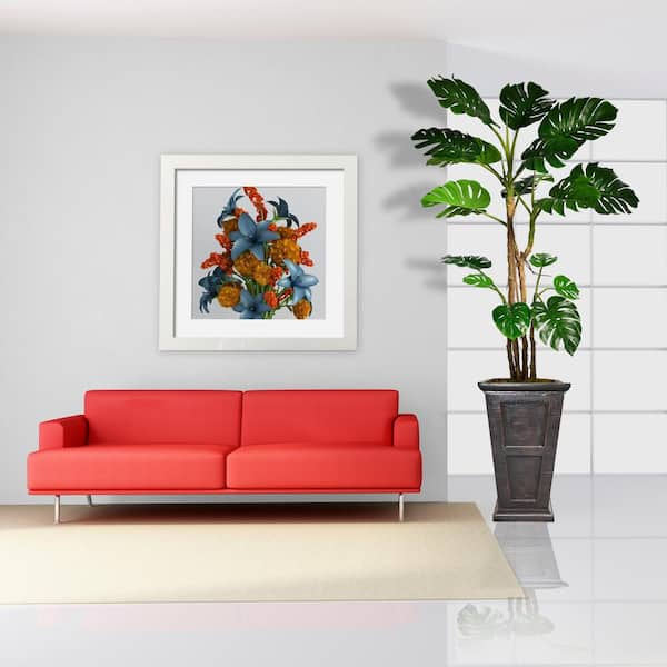 VINTAGE HOME 7.17 ft. Tall Artificial Faux Real Touch Monstera with Burlap Kit with Fiberstone Planter