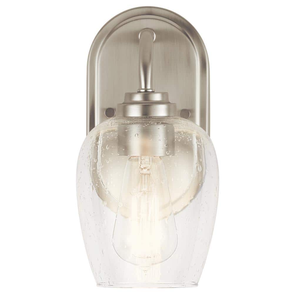 Valserrano Brushed Nickel 1-Light Wall Sconce with Clear Seeded Glass