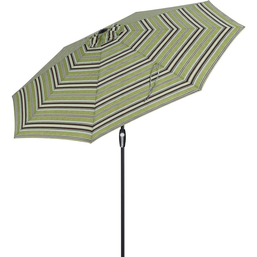 9 ft. Metal Market Tilt Patio Umbrella in Grass Stripe with Auto Tilt