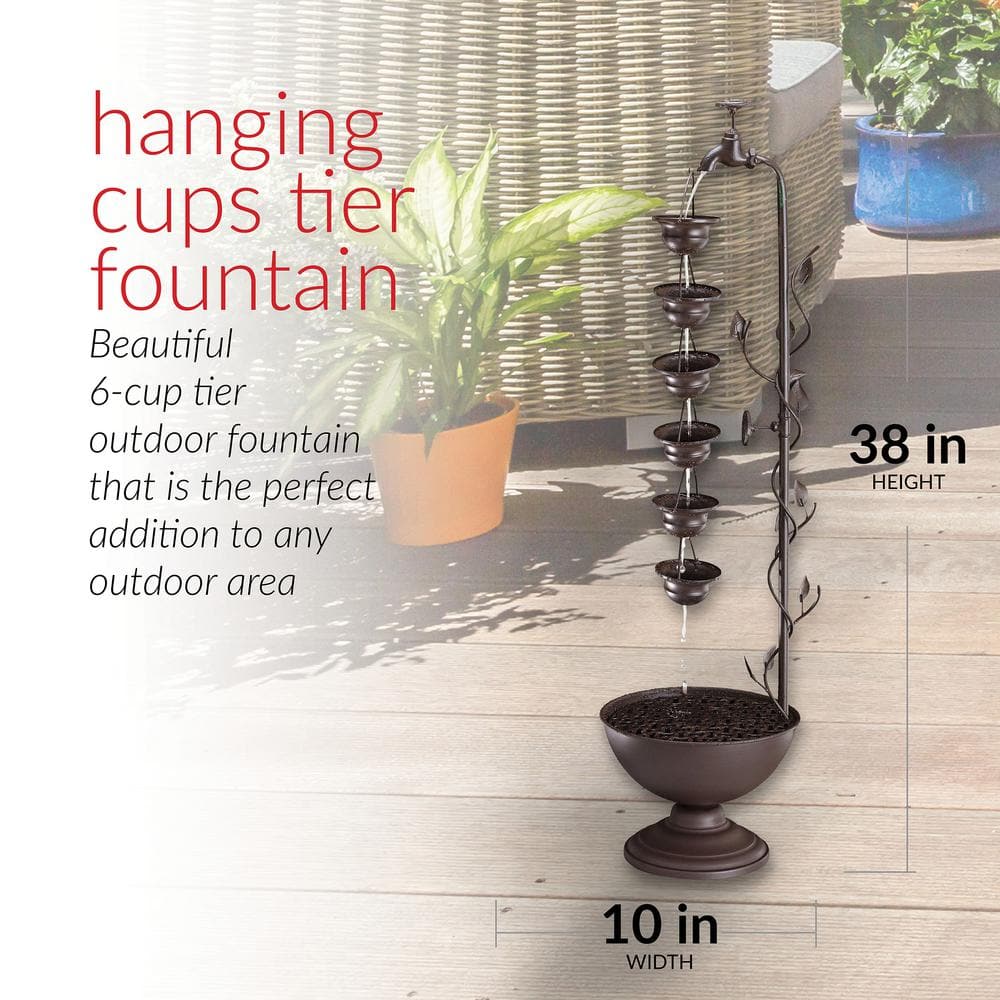 Bronze 6-Cup Tiered Outdoor Floor Fountain