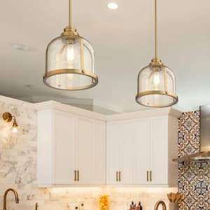 1-Light Heritage Brass Pendant with Clear Seedy Glass