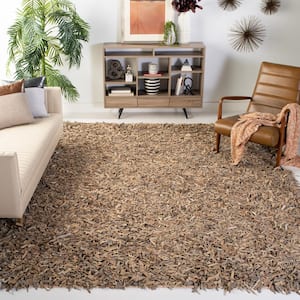 Leather Shag Beige 8 ft. x 10 ft. Solid Area Rug