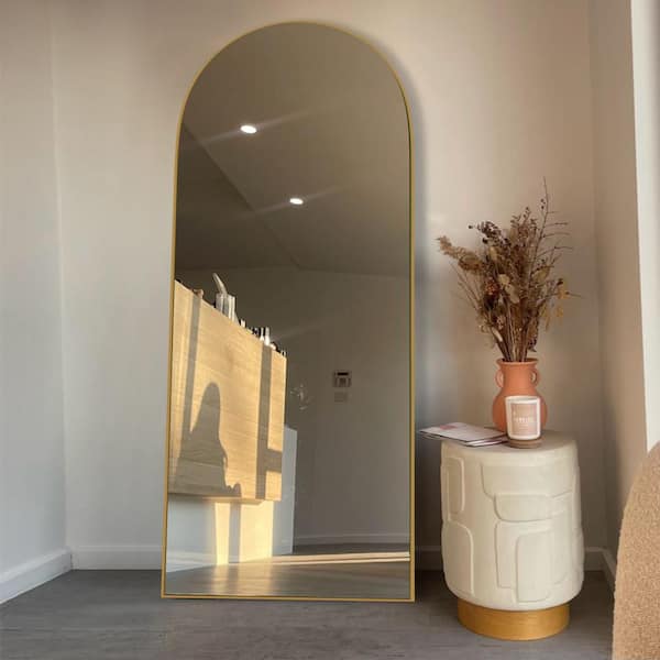 LuxHomez 21.5 in. W x 64.5 in. H Accent Gold Arch Wood Floor Mirror Full Length Mirror