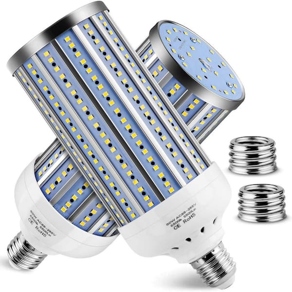 60W LED Corn Light Bulb 5500-Lumen Cool Daylight White E26/E27 Medium Base for Large Area Outdoor Indoor Use 2-Pack
