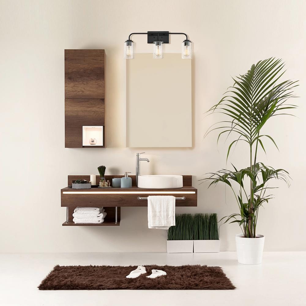 Matte Black 24.5" Dimmable Outdoor Bath Light with Clear Glass Shades