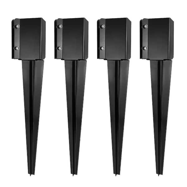 4 in. x 4 in. x 24 in. Metal Fencing End T-Posts Anchor for Patio Yard, Black (4-Pack)