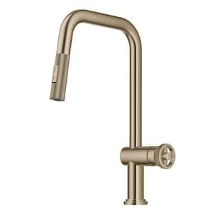 Urbix Industrial Pull-Down Single Handle Kitchen Faucet in Brushed Gold