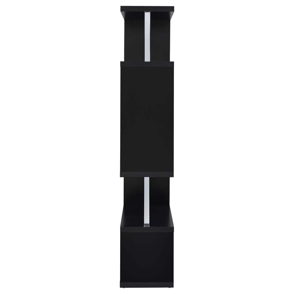 Black Wood Ladder Bookcase with Cubes, 63.25" Tall