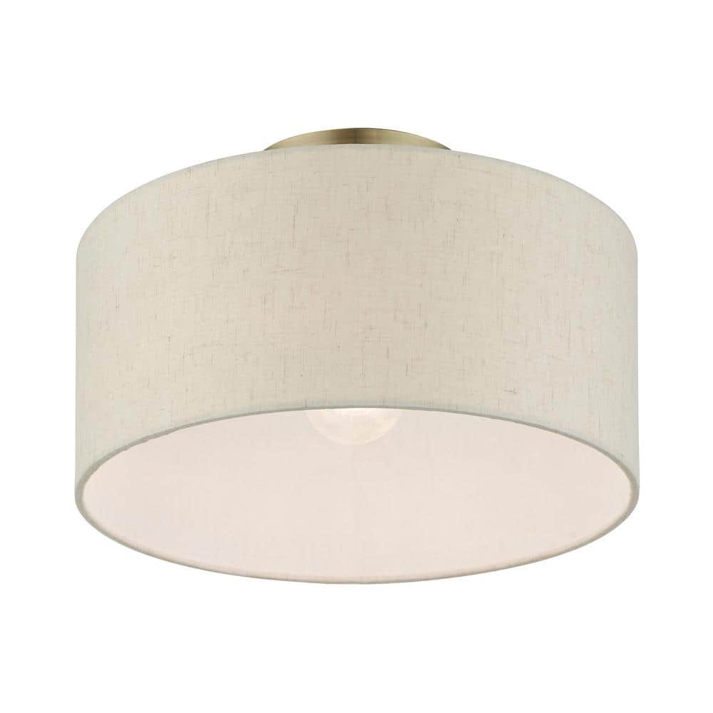 Elegant Antique Brass Drum LED Semi-Flush Mount Light, 13"W