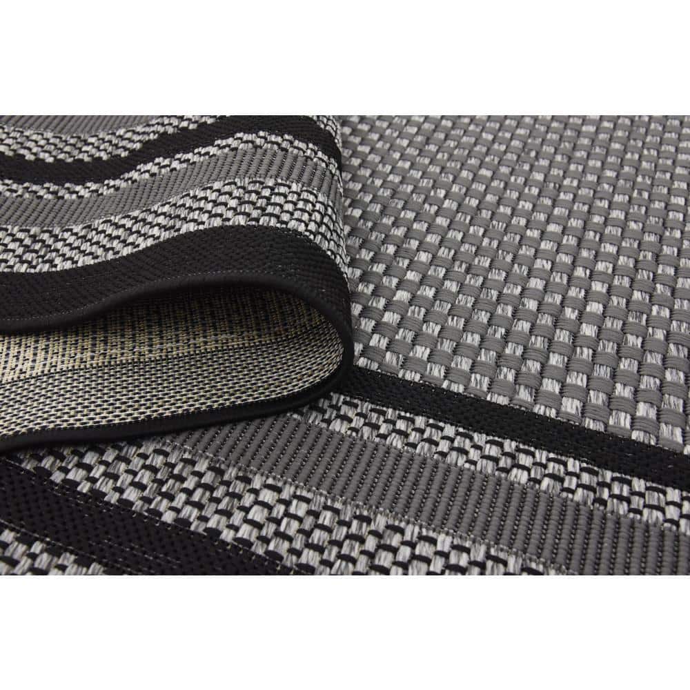 6' x 9' Gray Multi Border Outdoor Flat Woven Rug