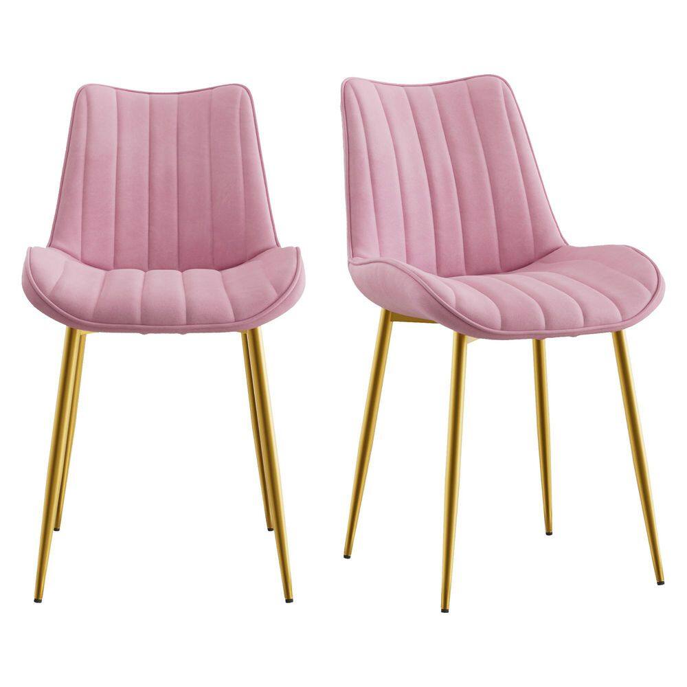 Pink Velvet Dining Chairs Set of 2, Mid-Century Modern Channel Tufted Side Chair with Metal Legs for Kitchen price history on PriceWatchPro