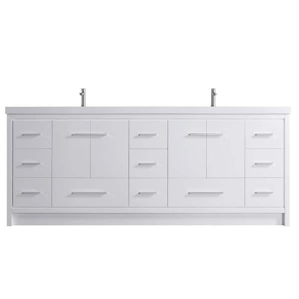 84 in. D x 19.75 in. W x 35 in. H Double Sink Freestanding Bath Vanity in White with Cultured Marble Top (Assembled)