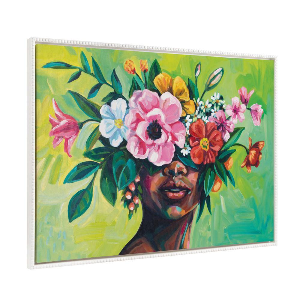 Colorful Female Flower Portrait Wall Art 1-Piece White Framed Canvas Art Print, 23 in. x 33 in. price history on PriceWatchPro