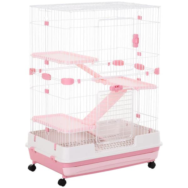 PawHut 4-Level Small Animal Cage with Universal Lockable Wheels Slide-out Tray Black-32 in. L