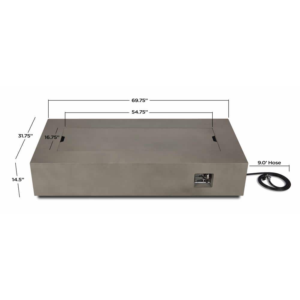 Aegean 70" Mist Gray Gas Fire Pit Table with Conversion Kit