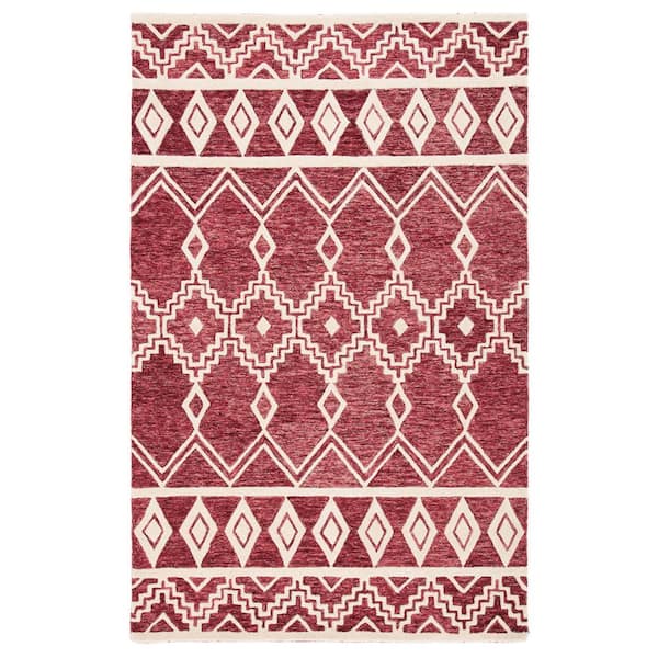 Abstract Red/Ivory Doormat 3 ft. x 5 ft. Chevron Tribal Area Rug