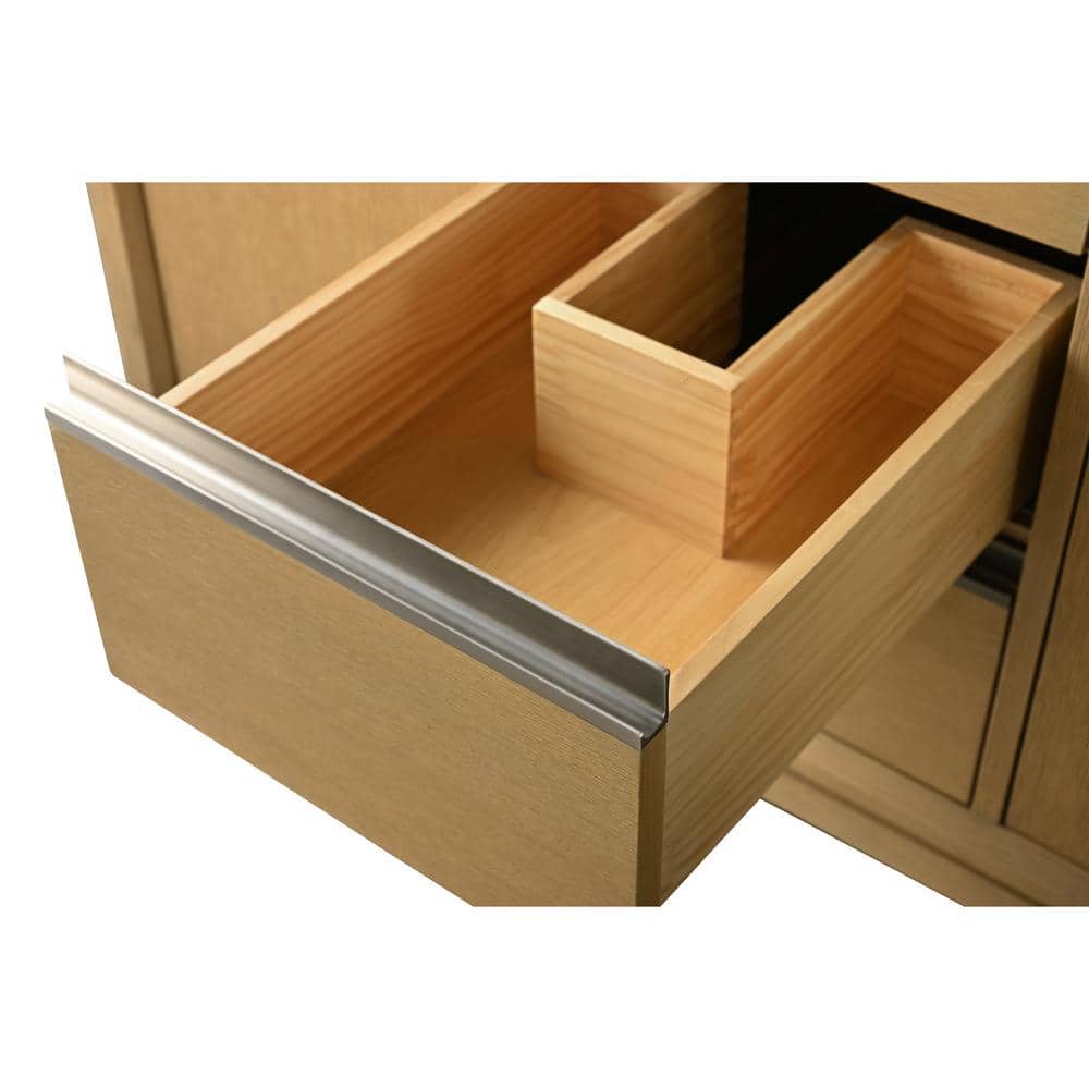 72" Natural Oak Double Sink Bathroom Vanity with Marble Top