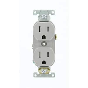 15 Amp Commercial Grade Tamper Resistant Side Wired Self Grounding Duplex Outlet, Gray