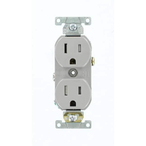 Leviton 15 Amp Commercial Grade Tamper Resistant Side Wired Self Grounding Duplex Outlet, Gray