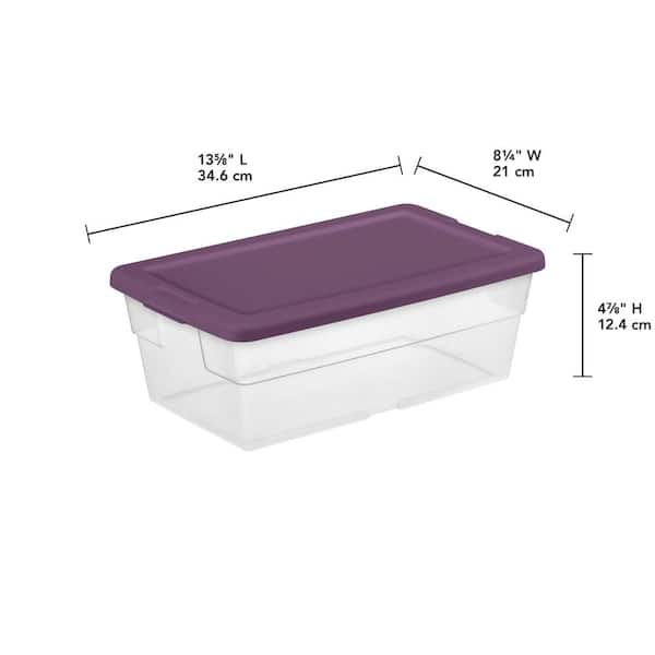 Basics 32 Quart Stackable Plastic Storage Bin with Latching Lid-  Clear/ Grey- Pack of 6