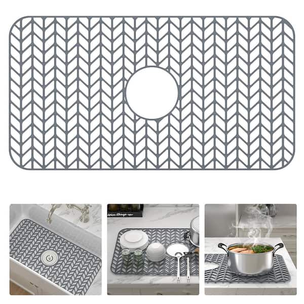 Unbranded 26 in. L x 14 in. W Silicone Kitchen Sink Protective Bottom Grid for Single Basin Sink in Gray