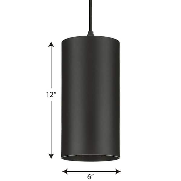 Cylinder Collection 6 in. 1-Light Black LED Modern Outdoor Pendant Hanging Light