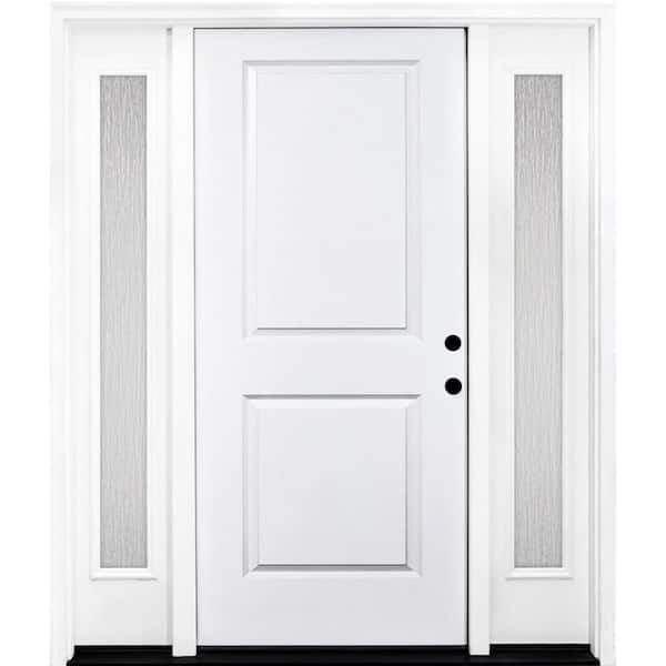 Steves & Sons 60 in. x 80 in. Element Series 2-Panel LHIS Primed White Steel Prehung Front Door w/ Double 10 in. Rain Glass Sidelites