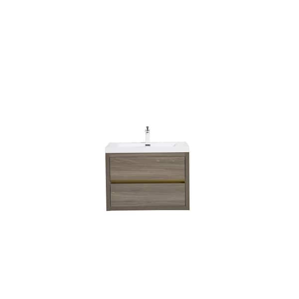 Lafarre 29.53 in. W x 19.69 in. D Single Sink Floating Grey Ash Bath Vanity with White Stone Resin Top Assembled