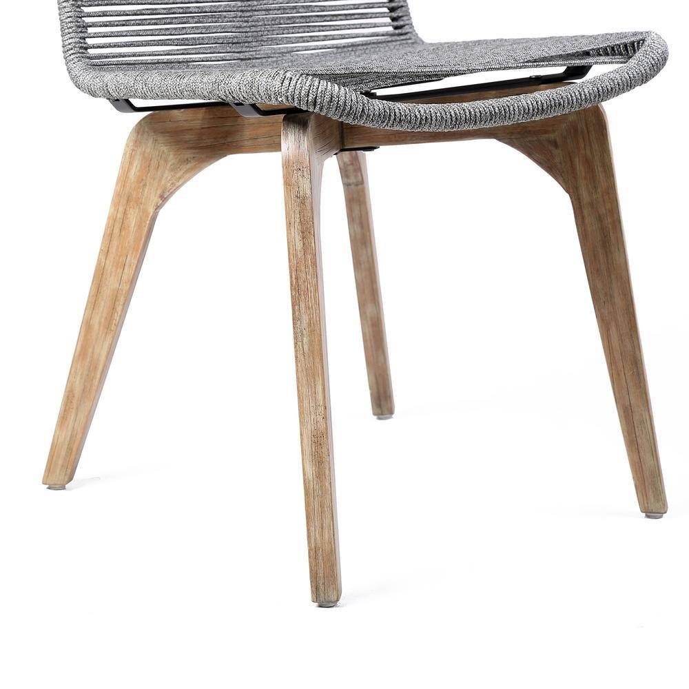 Gray Rope and Eucalyptus Wood Outdoor Dining Chairs, Set of 2