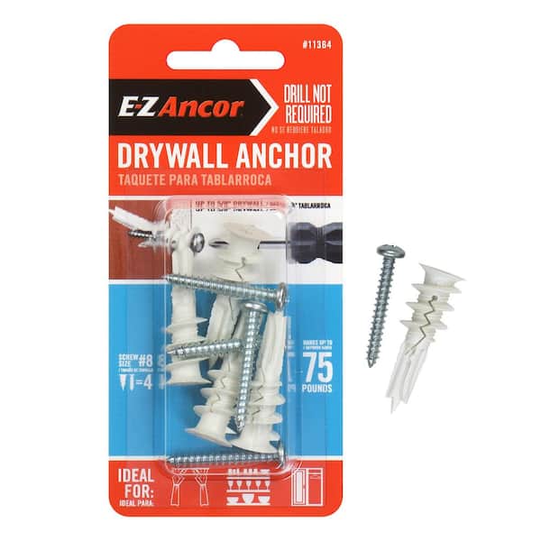 E-Z Ancor Twist-N-Lock 75 lb. #8 x 1-1/4 in. Philips Zinc-Plated Nylon Flat-Head Drywall Anchors with Screws (4-Pack)