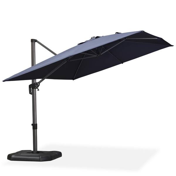 PURPLE LEAF 9 ft. x 11.5 ft. Aluminum Outdoor Patio Cantilever Umbrella 360-Degree Rotation Umbrella with Wheels Base, Navy Blue