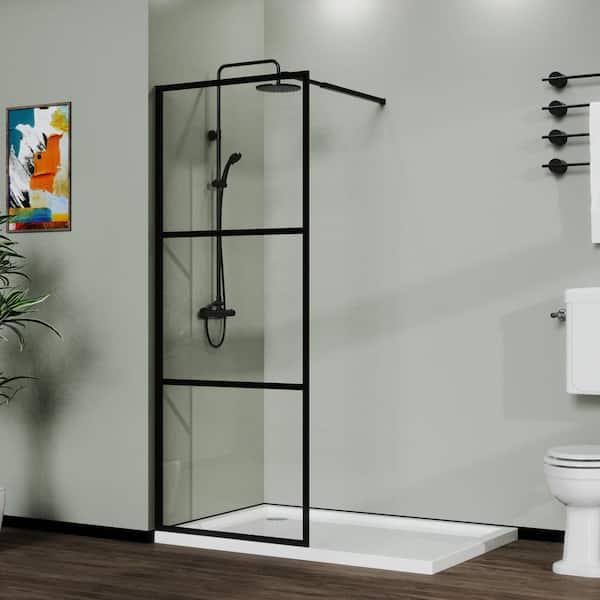 ANGELES HOME 34 in. W x 72 in. H Fixed Framed Walk-in Shower Door in ...