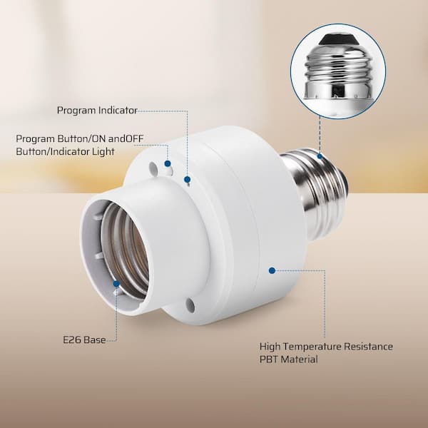 DEWENWILS 120-Volt Remote Control Light Bulb Switch Socket, White with 1-Removable Controller and Bulb Base