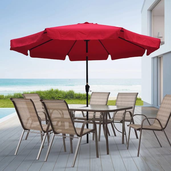 10 FT Patio Beach Umbrella Outdoor Market Sun Shade Tilt W/ Crank Waterproof Red 