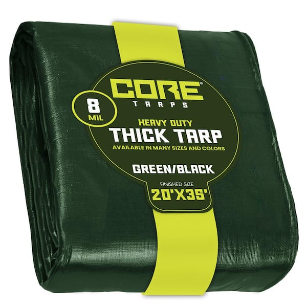 CORE TARPS 20 ft. x 35 ft. Green/Black 8 Mil Heavy Duty Polyethylene Tarp, Waterproof, UV Resistant, Rip and Tear Proof