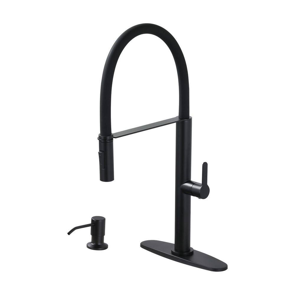 21.2 in. Single Handle Pull Down Sprayer Kitchen Faucet with 360° Swivel and Soap Dispenser in Matte Black price history on PriceWatchPro